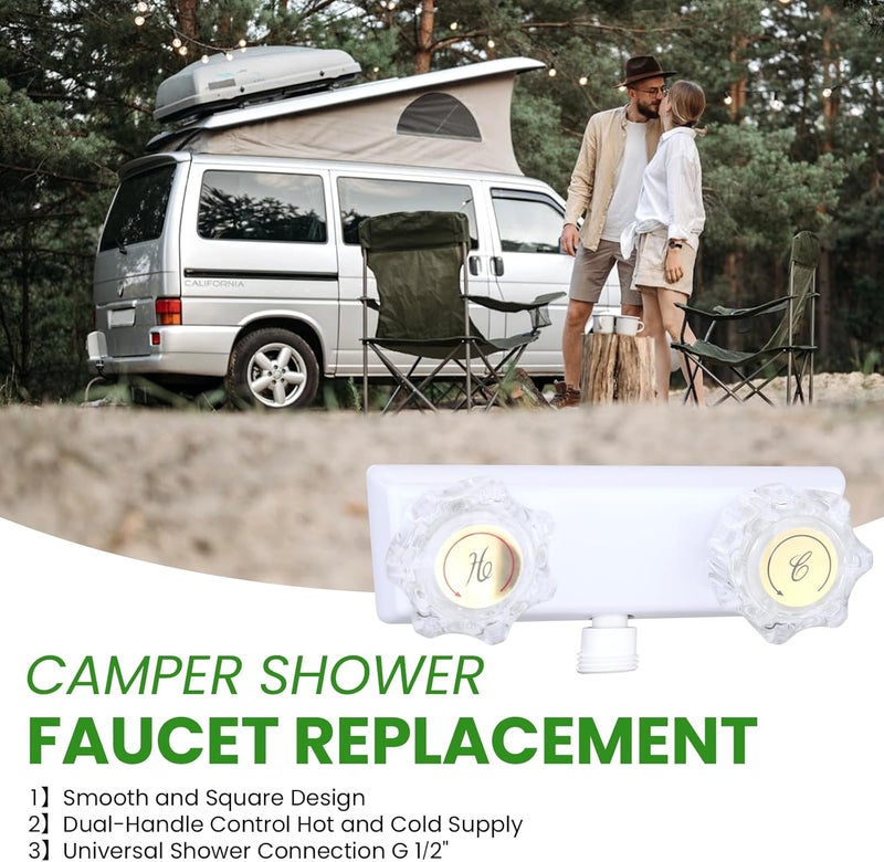 gcbcrit RV Shower Faucet, Dual-Handle Camper Shower Faucet with Acrylic Knobs, 4" RV Shower Valve Diverter, RV Outdoor Shower for RV, Camper Van, Outside and Inside Bathroom Shower (White) - Image 3